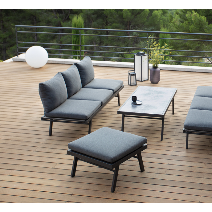 Table Basse Ottoman avec coussin Polofa - Anthracite Les Jardins