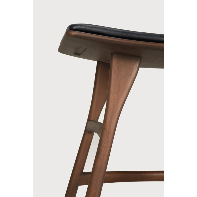 Tabouret Osso en teck brun - cuir noir Ethnicraft