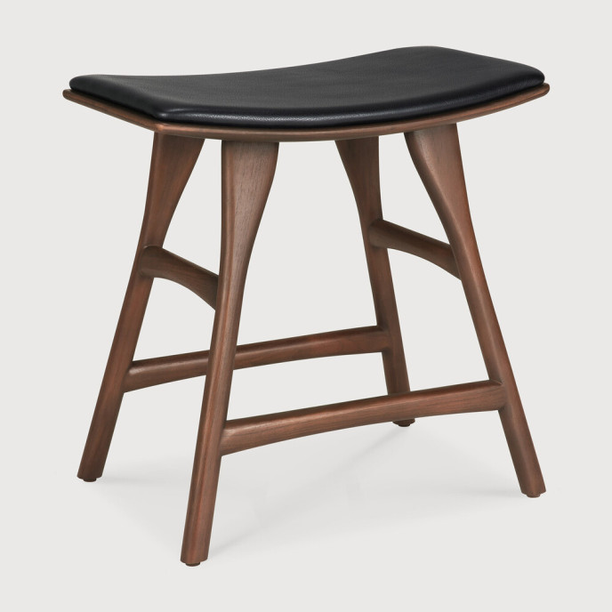 Tabouret Osso en teck brun - cuir noir Ethnicraft