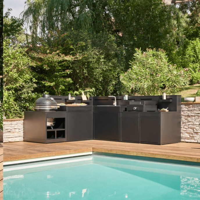 Support Kamado fermé en acier noir Forge Adour