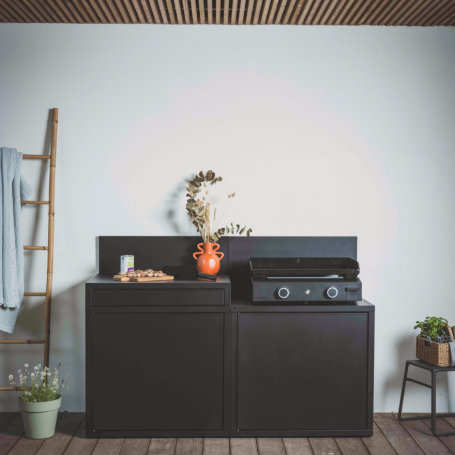 Meuble de cuisine extérieure desserte en acier fermé noir Forge Adour