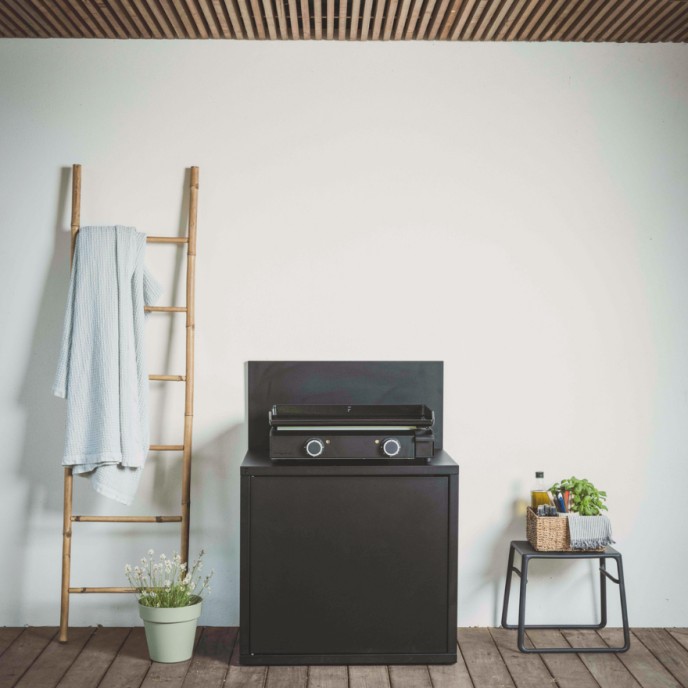 Meuble de cuisine extérieure pour plancha en acier fermé noir Forge Adour
