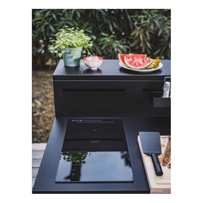 Meuble de cuisine extérieur avec support à induction en acier noir Forge Adour