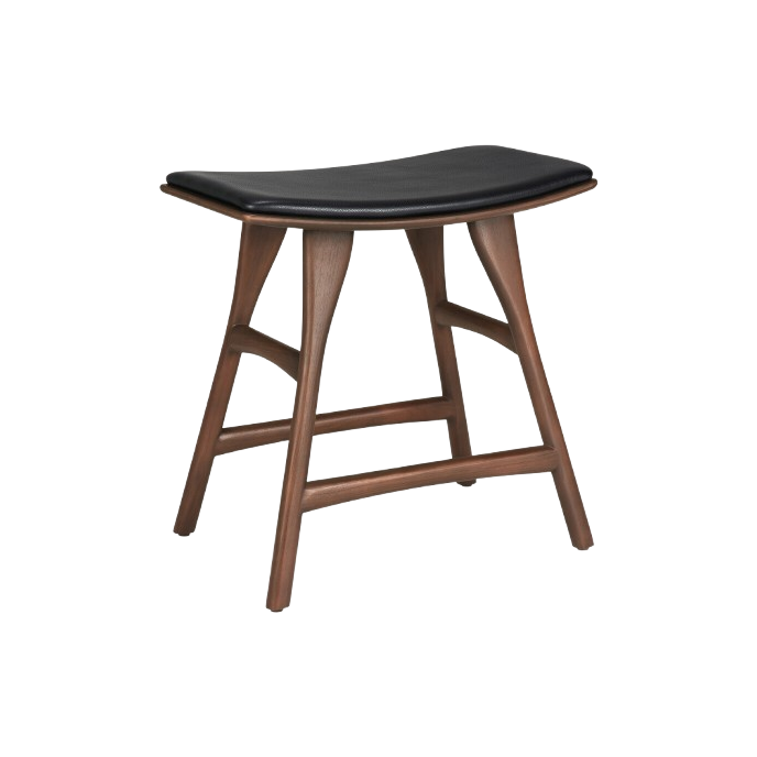 Tabouret Osso en teck brun - cuir noir Ethnicraft